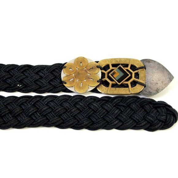 MOROCCO STYLE BRAIDED BLACK CORD 1 3/4"Wd CASUAL DRESS WOMEN'S BELT Sz M (53D - Picture 7 of 8